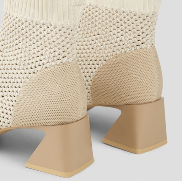VIVAIA Square-Toe Perforated Heeled Boots(Melissa) In Cream Ivory. Size 7 - Picture 15 of 15